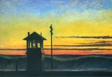 chemin de fer coucher de soleil Edward Hopper Peinture à l'huile